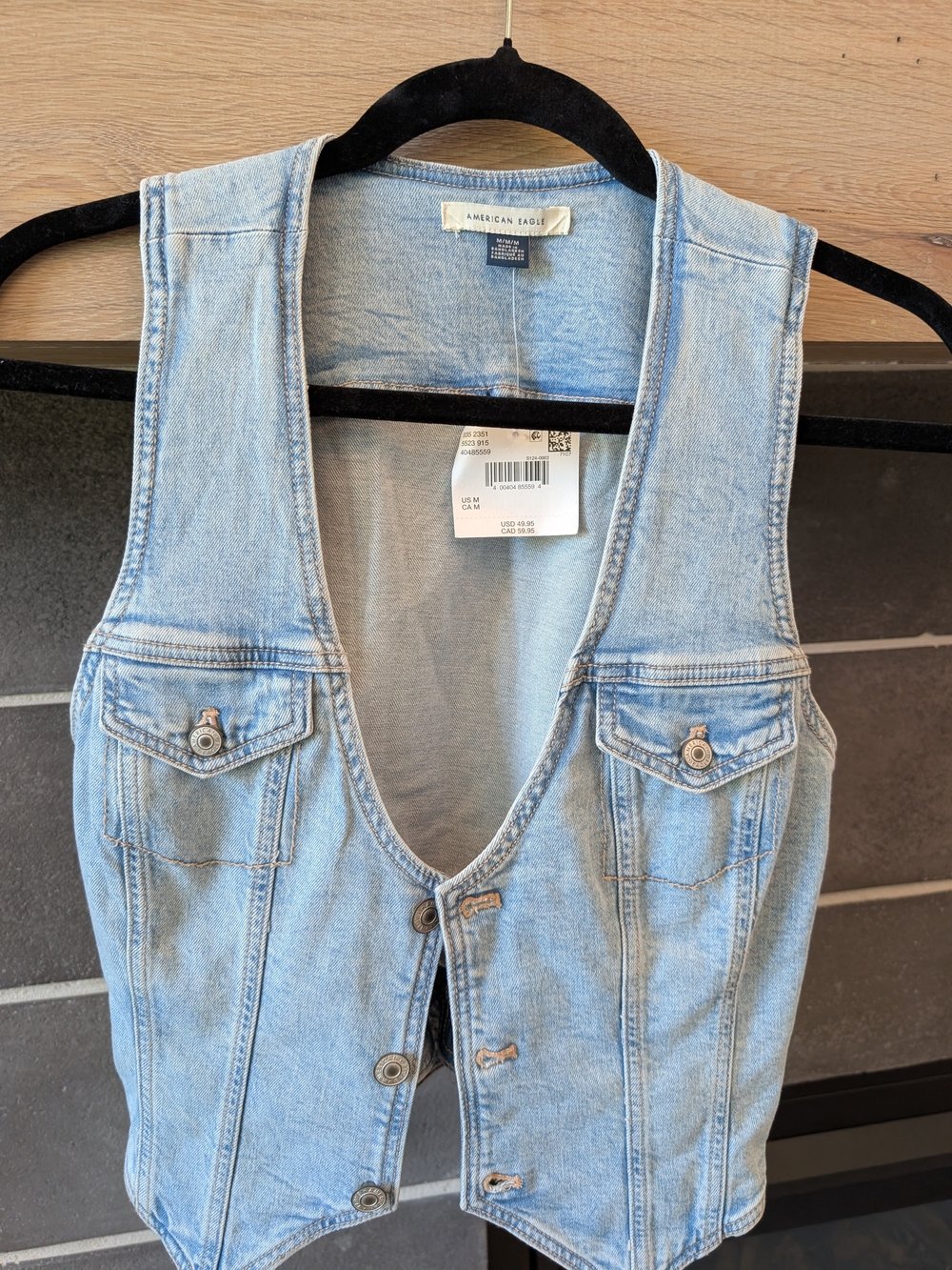 American Eagle Outfitters Light Blue Denim Vest